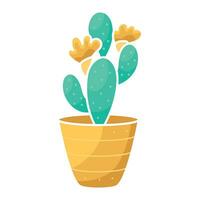 tecknad serie platt inomhus- växt kaktus i en pott för klistermärke design, utsäde förpackning, blomma affär logotyp vektor
