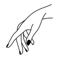 weiblich Hand Linie Kunst Geste. elegant Palme von Hand. Frau Arm. sanft berühren linear Symbol. nonverbal Sprache. einfach Vektor minimalistisch Illustration. Grafik Element isoliert auf Weiß Hintergrund.