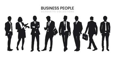 Silhouette von Geschäftsleute, beide Männer und Frauen, im verschiedene Posen. Silhouette Geschäft Sammlung. vektor