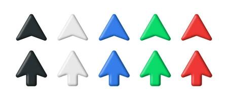 3d pilar. realistisk enhet Flerfärgad pekare, 3d mus markören ui ikoner. svart och vit, röd och blå, grön pil gränssnitt symboler isolerat vektor uppsättning