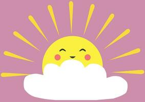 söt Sol och moln med leende ansikte i tecknad serie stil vektor
