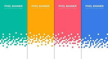 abstrakt Pixel Banner. pixelig Hintergrund zum Vertikale Werbung Banner, Geschäft Preis Tisch. Farbe Etiketten mit Mosaik Textur Kanten. Vektor Vorlage