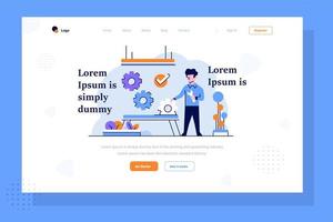 Landing Page Business Finance Mann, der Verbesserung der Regulierungsanordnung Management Einstellungsstrategie flachen Umriss-Design-Stil tut vektor