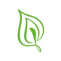 Logo des grünen Blattes des Tees. Ökologienaturelement-Vektorikone mit Blumen. Biokalligraphiehand Eco-Vegans gezeichnete Illustration vektor