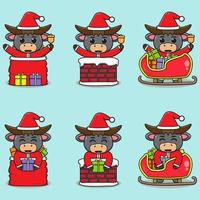 vektor illustration av söt buffel santa maskot eller karaktär.