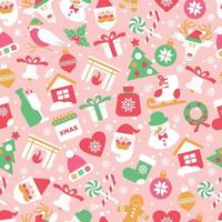 Weihnachten nahtlose Muster mit Symbolen des neuen Jahres auf rosa Hintergrund. perfekt für Tapeten, Geschenkpapier, Musterfüllungen, Wintergrüße, Webseitenhintergrund, Weihnachts- und Neujahrsgrußkarten vektor