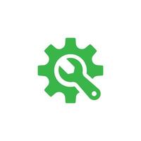 Grün Schlüssel und Ausrüstung Zahnrad Vektor Symbol im modisch eben Design isoliert auf Weiß Hintergrund