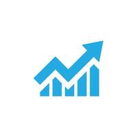 Single Blau Vektor Pfeil wachsend zeigen oben auf Diagramm Graph Riegel Symbol isoliert auf Weiß Hintergrund.