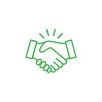 Grün Shake Hand Linie Kunst Symbol. einfach Gliederung Stil zum Netz und App. Handschlag, Hände, Partnerschaft, Geschäft Konzept Symbol. Vektor Illustration isoliert auf Weiß Hintergrund.