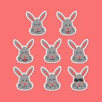Söt kanin emoji smiley ansikte uttryck sätts i handrit tecknade stil vektor