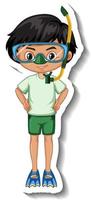 Junge trägt Schnorchelmaske Cartoon-Charakter-Aufkleber vektor