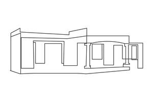 modern hus ett kontinuerlig linje teckning. platt tak hus eller kommersiell byggnad. isolerat på vit bakgrund. vektor illustration