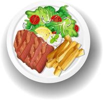 gesundes Frühstück mit Steak und Pommes und Salat vektor