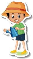 ein Junge mit Gießkanne Cartoon Charakter Sticker vektor