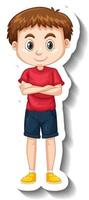Ein Junge trägt einen roten T-Shirt-Cartoon-Charakter-Aufkleber vektor