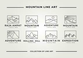 Berg Linie Kunst Logo einstellen und Sammlung, Jahrgang Vektor Illustration Design