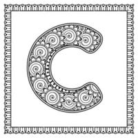 Buchstabe c aus Blumen im Mehndi-Stil. Malbuchseite. Umrisse Hand-Draw-Vektor-Illustration. vektor