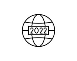 Abbildung der abstrakten Silhouette Globus und 2022 Neujahr Nummerierung isoliert auf weißem background.new Jahr 2022 Umrisssymbol. vektor