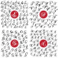 Set med handritad vektor kalligrafi brev E, F, G, H