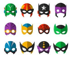 Super Held Masken Satz. Superheld Gesicht Maske und Maskierung Karikatur Charakter. Comic Buch Maske Sammlung. heroisch oder Retter Vektor Illustration