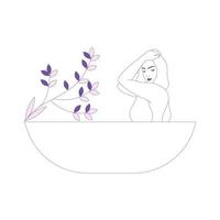 kvinna som kopplar av och badar i badkar handritad tjej i badkar linje konst vektor
