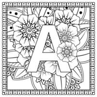 Buchstabe a mit Mehndi-Blume. dekoratives Ornament im ethnisch-orientalischen Stil. Malbuchseite. vektor