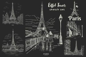 eiffel torn, paris, paris, Frankrike. hand dragen vektor skisser.