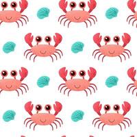 nahtlos Muster mit rot Krabbe und Hülse. süß Karikatur kindisch drucken. unter Wasser Tiere auf Weiß Hintergrund. Grafik Vektor Design zum Textil, Verpackung Papier, Hintergrund, drucken oder Stoff.