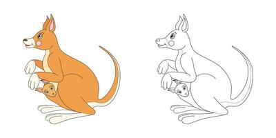 känguru linje och Färg illustration. tecknad serie vektor illustration för färg bok.
