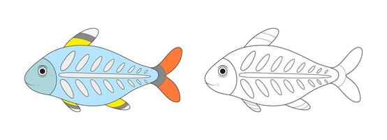 röntgen fisk linje och Färg illustration. tecknad serie vektor illustration för färg bok.