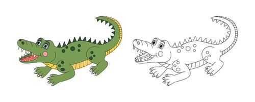 Alligator Linie und Farbe Illustration. Karikatur Vektor Illustration zum Färbung Buch.