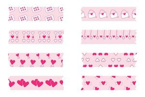 uppsättning av valentines dag dekoration och valentines dag washi tejp. vektor