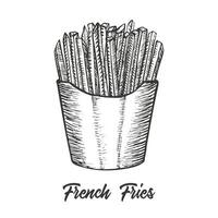 Französisch Fritten Hand gezeichnet skizzieren Illustration. Vektor detailliert schnell Essen Symbol. Vektor Illustration