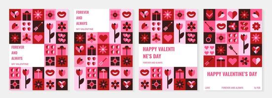 geometrisch Valentinstag Tag Muster mit einfach Formen. romantisch Vektor Hintergrund. modern abstrakt Konzept zum drucken, Banner, Stoff, Karte, Verpackung Papier, Abdeckung.