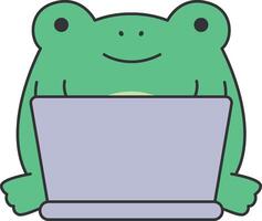 süß Frosch mit Laptop. Vektor Illustration im ein eben Stil.