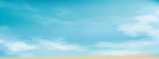 Himmel Blau mit Wolke Hintergrund, Vektor Horizont Strand Sonnenuntergang mit Gelb und Blau Farbe im Frühling, Panorama schön Natur Morgen Sonnenaufgang Himmel im sonnig Tag Sommer, Banner Landschaft Hintergrund