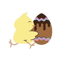 Frohe Ostern süßes Huhn mit Schokoladenei Cartoon isolierten Stil vektor