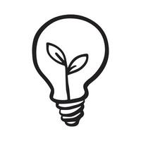 vektor ekologi energi hand dragen vektor ikon. översikt klotter ikon av en ljus Glödlampa med växt