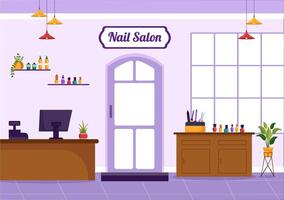 Nagel Polieren Salon Vektor Illustration mit Empfang von Maniküre oder Pediküre mit Werkzeuge und Zubehör zu ein jung Mädchen Konzept im eben Hintergrund