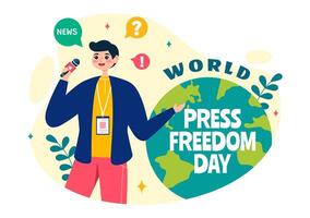 Welt Drücken Sie Freiheit Tag Vektor Illustration auf kann 3 mit Nachrichten Mikrofone und Zeitung zu richtig zu sprechen im eben Karikatur Hintergrund