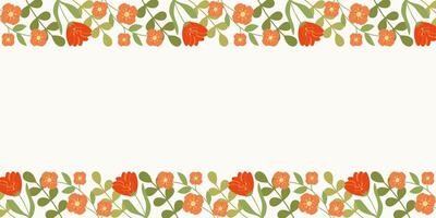 Frühling Blumen- eben Stil Hintergrund mit Kopieren Raum. Sommer- hell Frames von Blumen und Blätter Hintergrund zum Gruß Karten Banner. leeren Vorlage zum Glückwunsch Inschrift Mütter Frauen Tage. vektor