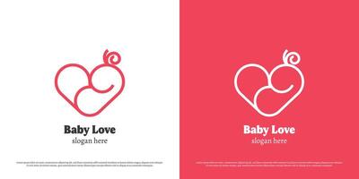 bebis kärlek logotyp design illustration. silhuett linje konst form person barn små hjärta älskad oro frukt. enkel platt ikon symbol feminin värma tillgivenhet tacksam dotter barn delikat omfamning. vektor