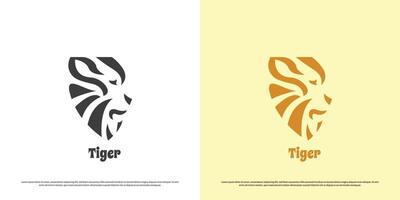 tiger huvud logotyp design illustration. silhuett skugga djur- ansikte form tiger ylande skog vild Zoo bricka emblem afrikansk varumärke rovdjur huggtand. abstrakt geometrisk minimal enkel platt ikon symbol. vektor