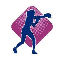 silhuett av kvinna boxning idrottare i verkan utgör. silhuett av en kvinna bär boxning handskar för boxning sport. vektor