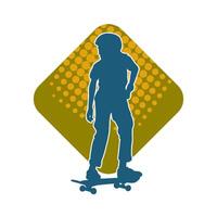 silhuett av en kvinna i verkan utgör på skateboard. silhuett av ett urban flicka på skateboard. vektor