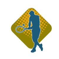 Silhouette von ein männlich Tennis Spieler im Aktion Pose. Silhouette von ein Mann spielen Tennis Sport mit Schläger. vektor