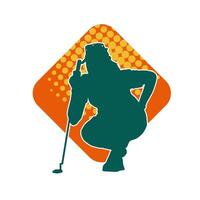 silhuett av en kvinna spelar golf. silhuett av en kvinna golfspelare i verkan utgör. vektor