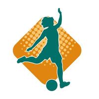 Silhouette von ein weiblich Fußball Spieler treten ein Ball. Silhouette von ein Fußball Spieler Frau im Aktion Pose. vektor