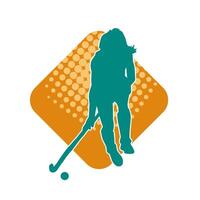 silhuett av kvinna fält hockey idrottare i handling. silhuett av en kvinna spelar fält hockey sport. vektor
