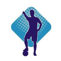 Silhouette von ein männlich Fußball Spieler im stetig Pose. Silhouette von ein Fußball Spieler im Aktion Pose. vektor